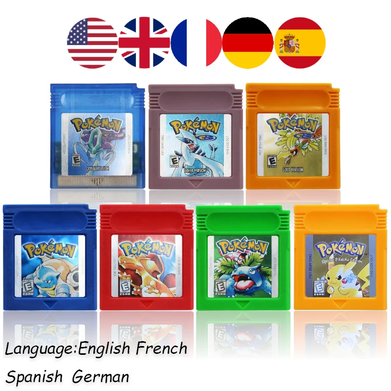 2026 Pokemon Red Blue Crystal Golden Green Silver Yellow GBC Game Card 16 Bit Video Game Cartridge Console Cards For GB/SP