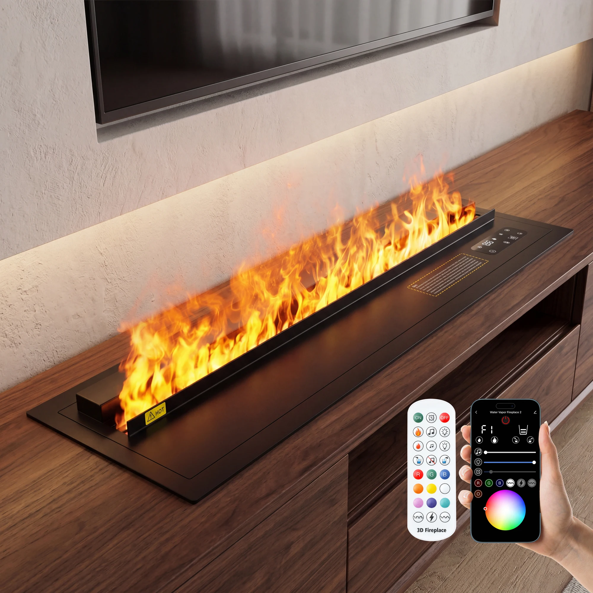 Wasser-Elektrokamin 3D-Nebelkamin Eingebauter Realistischer Nebel-Flammen-Effekt Fernbedienung APP Inneneinrichtung Dampfkamin