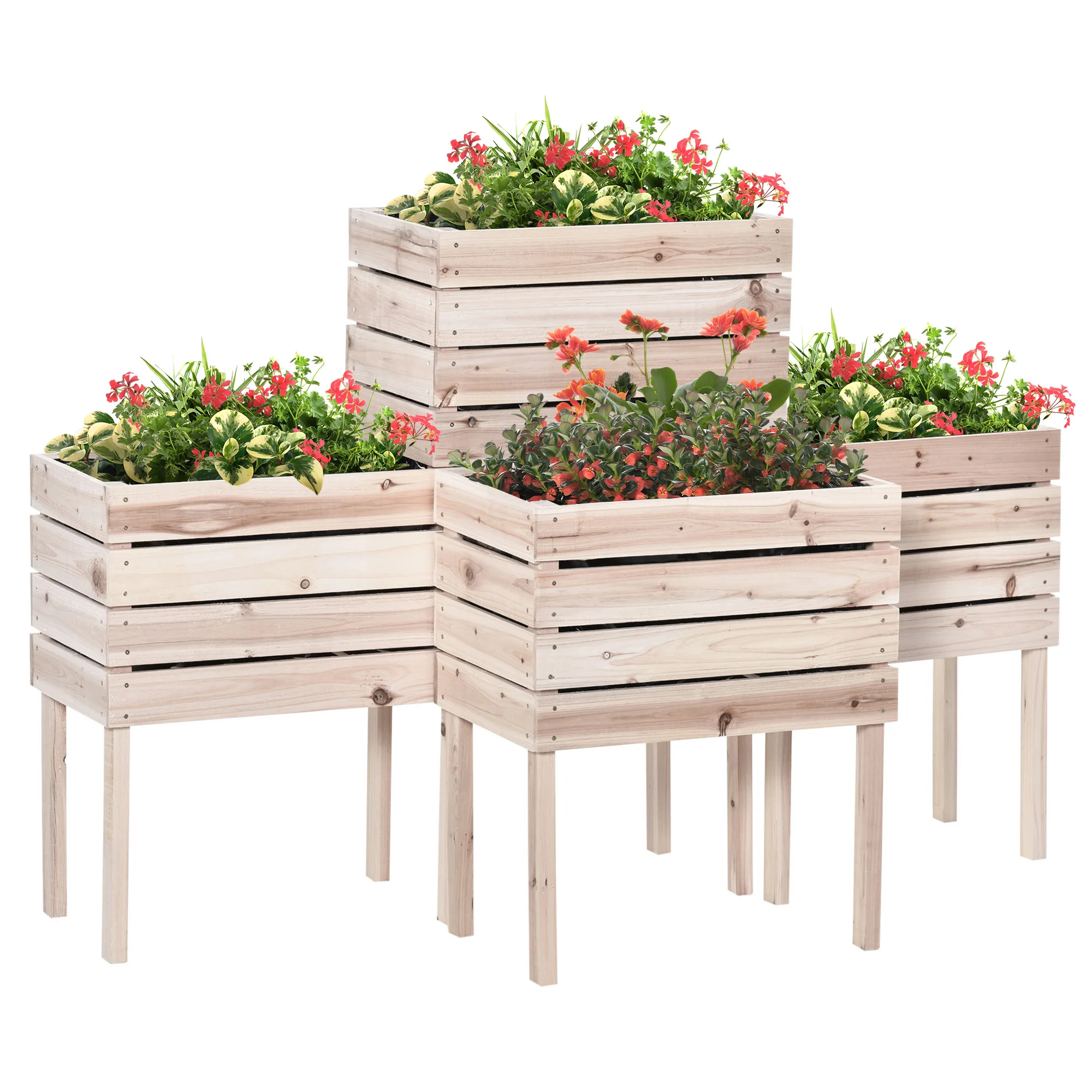 Hochbeet mit 4 Pflanzentöpfen, 50x30x60cm, Naturholz-Finish Image