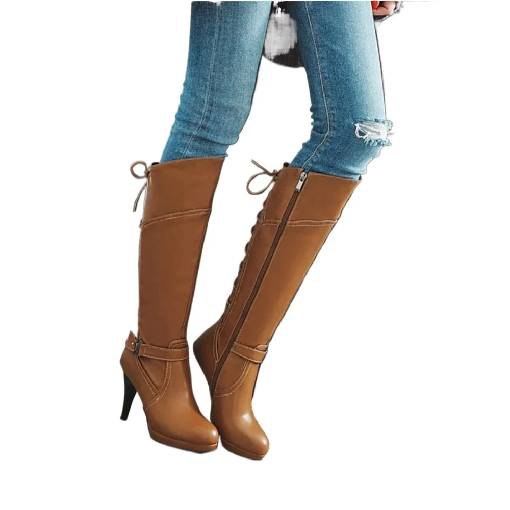 2020 Sexy Klassische Große Größen 47 48 Plattform Frauen Kniehohe Stiefel Dünne High Heels Patent Leder Runde Kappe Zip party Schuhe 9152