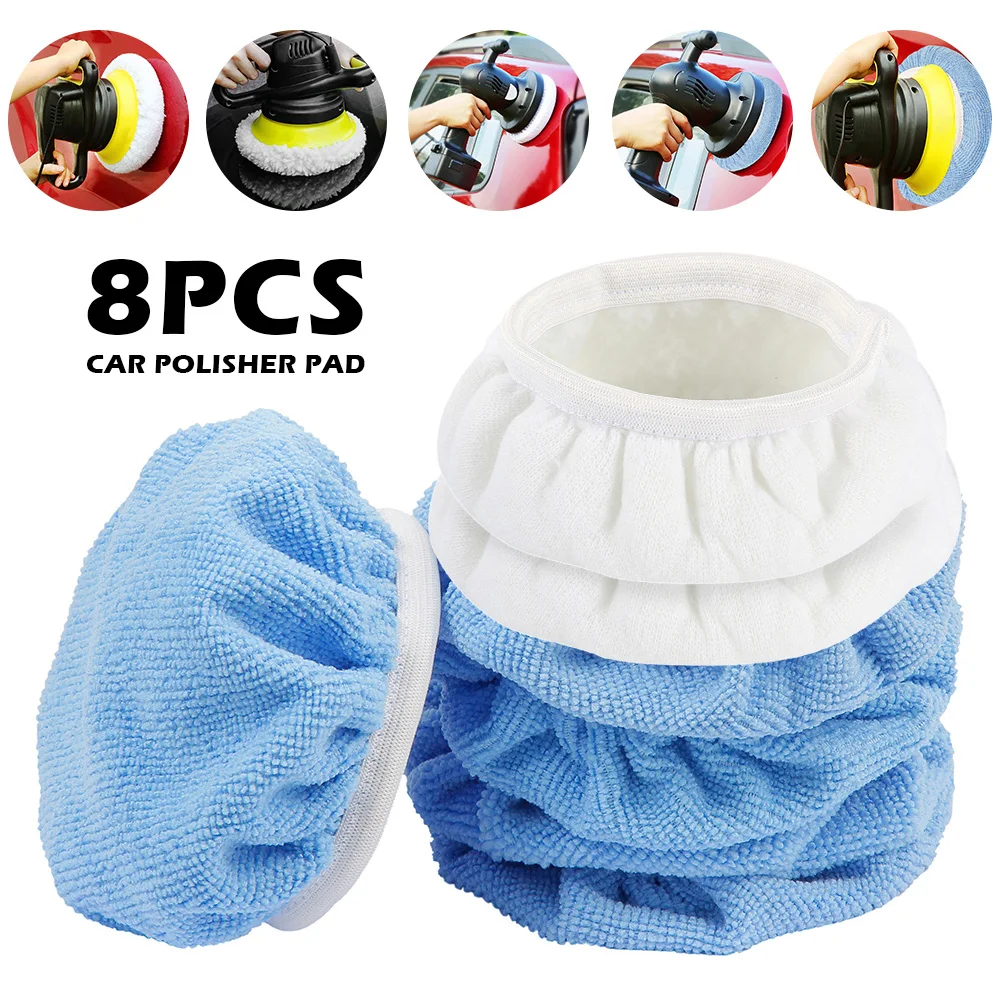 8 Stücke 6/10 Zoll Auto Polieren Puffer Pads Wolle Plüsch Poliert Wachsen Kit Bonnets Rad für Auto Polierer Polieren und Polieren Image