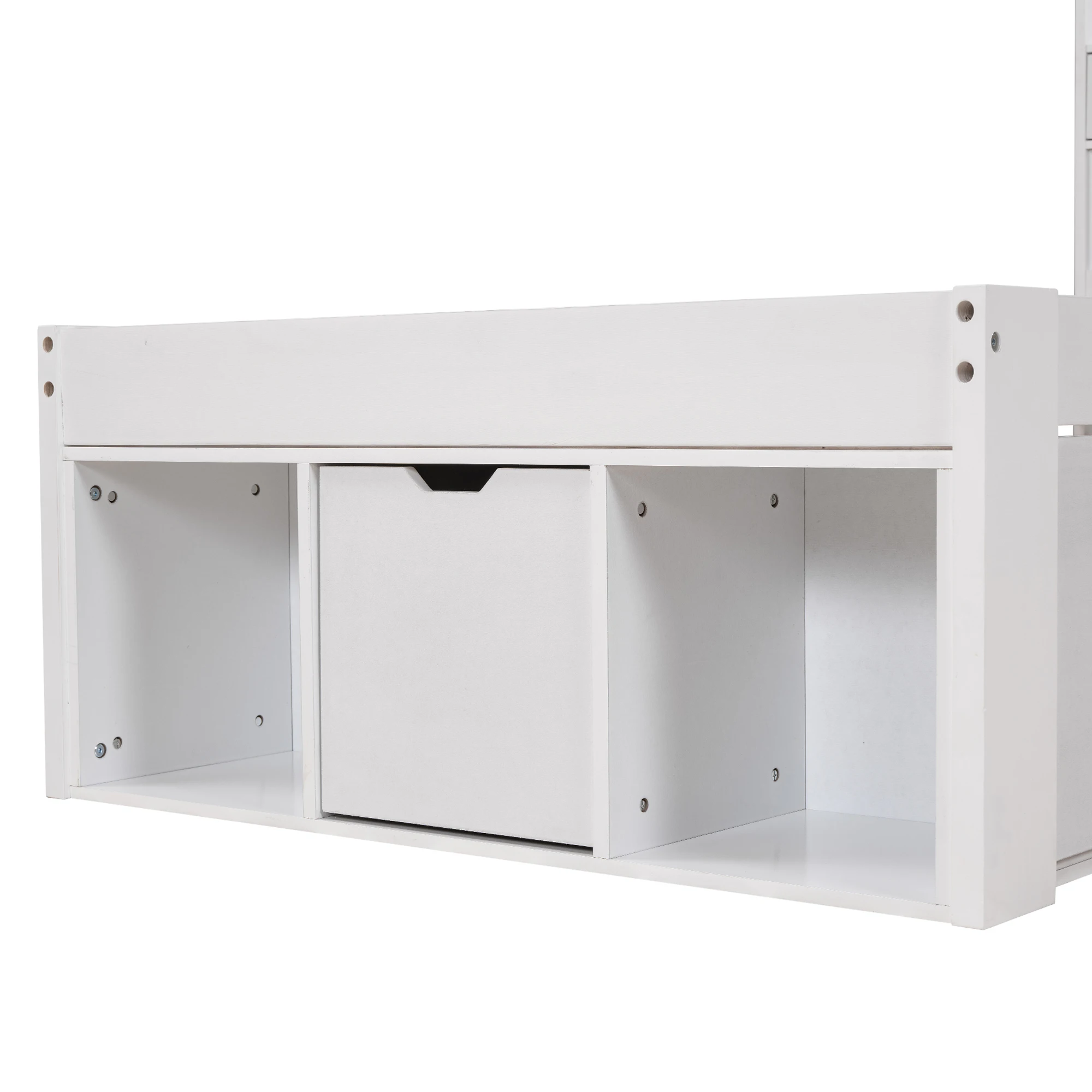 Einzelbett 90 x 200 cm Weiß mit USB- und Type-C-Anschluss, Jugendbett mit Schubladen, Kopfteil mit Regal und Lattenrost, Stauraumbett für Kinderzimmer aus Kiefernholz, MDF und Sperrholz, ohne Matratze