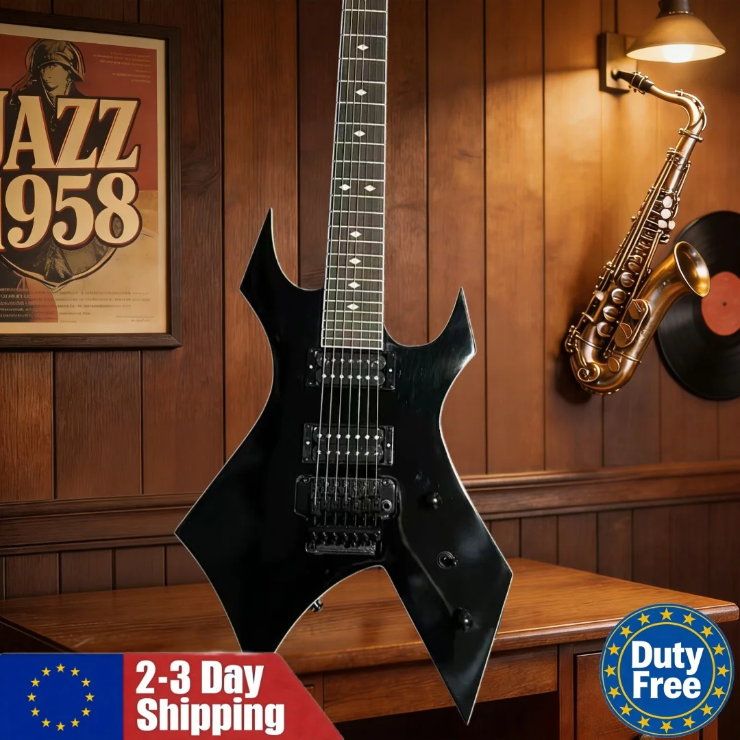 Deutsches Lager: 7-Saitige Schwarze Gitarre mit Verstellbarer Brücke, HH-Tonabnehmern, Palisanderhals und Mahagoni-Korpus für Rockmusik - Alien-Gitarre Image