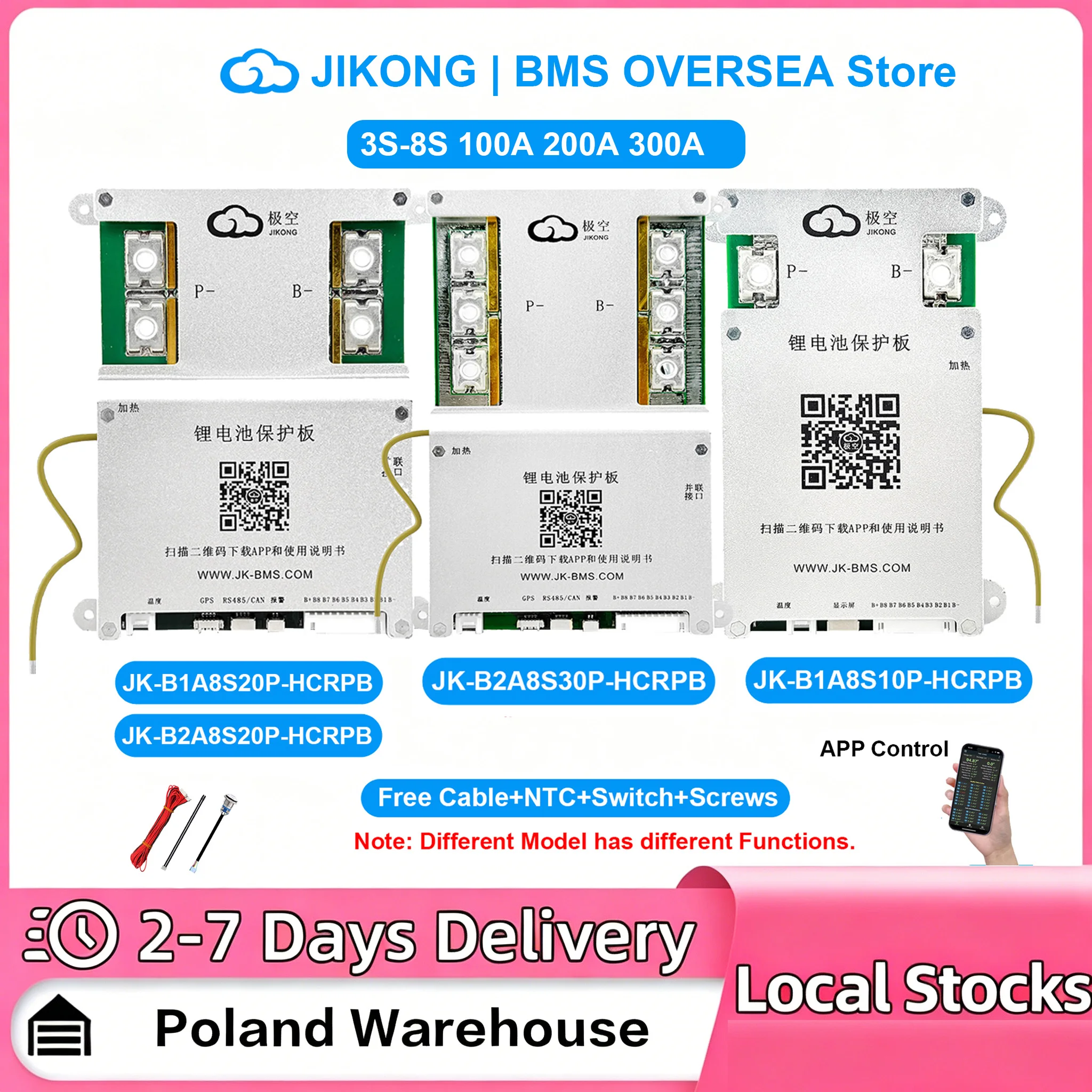 JKBMS JIKONG JK BMS V19 Smart BMS 4S-8S-24S BT RS485 Display Heat CAN Parallel Buzzer Alarmfunktion 1A~2A Aktiver Balancer für Li-Ion LiFePo4 LTO Batterie BMS B2A8S20P-HC 40A-60A-100A-200A-300A Image