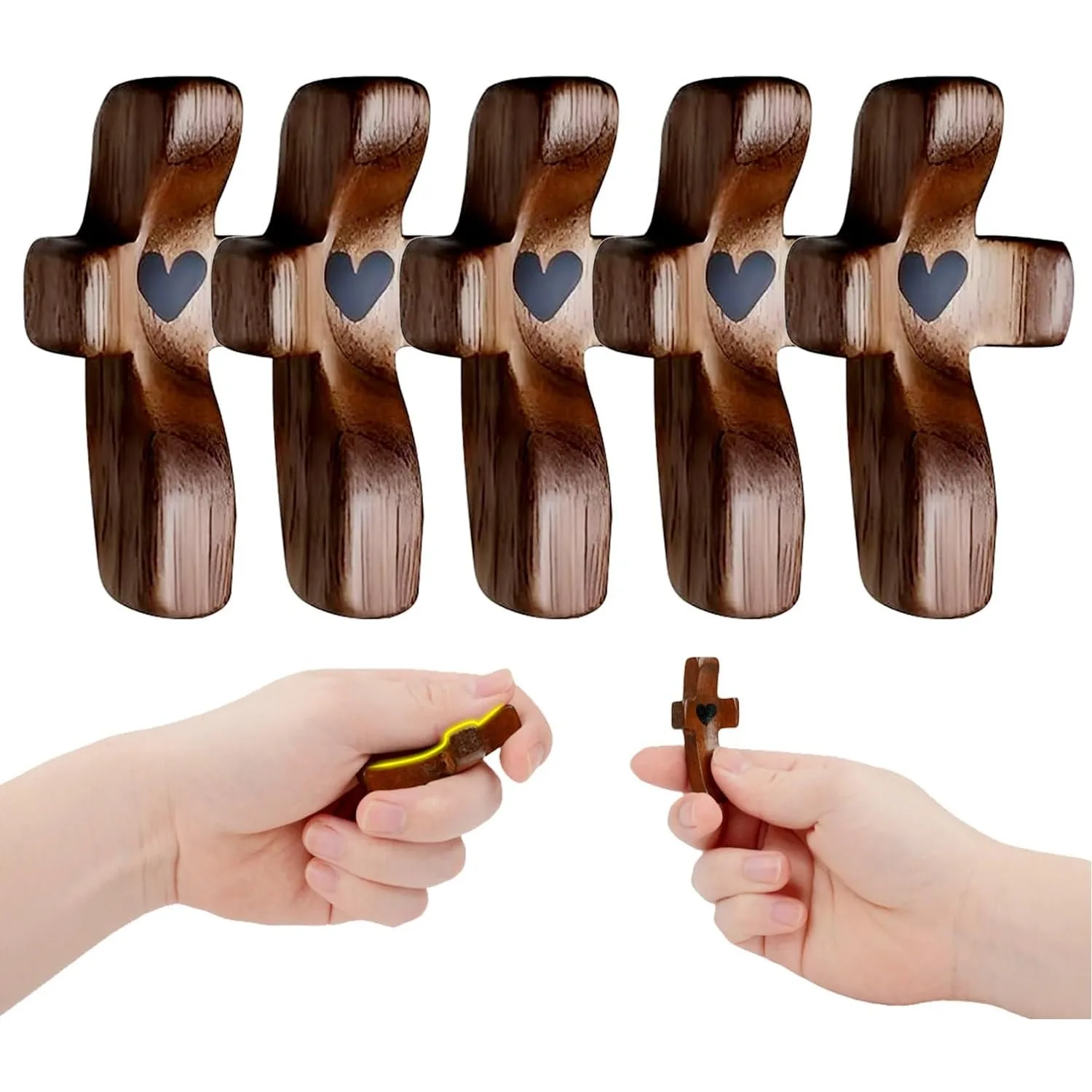 Handliches Holz-Daumenkreuz mit Herzform Christliches Geschenk Angstlinderung Stressabbau Gebets-Taschenkreuz Fidget-Kreuze Image