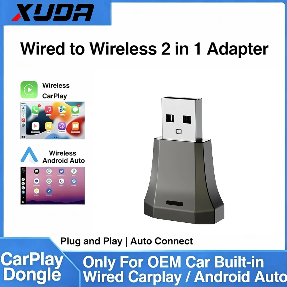 2-in-1 Kabelloser CarPlay-Adapter & Android Mini Auto Wireless Adapter, 5GHz WLAN Typ-C/USB Plug & Play Carplay Kabelloser Adapter Image