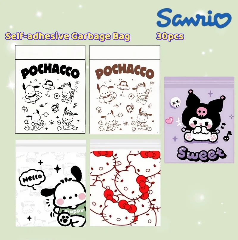 Sanrio selbstklebende Müllbeutel, niedliche Hello Kitty Kuromi Pochacco Einweg-Müllbeutel zum Aufkleben für Auto, Büro, Zuhause, Mini