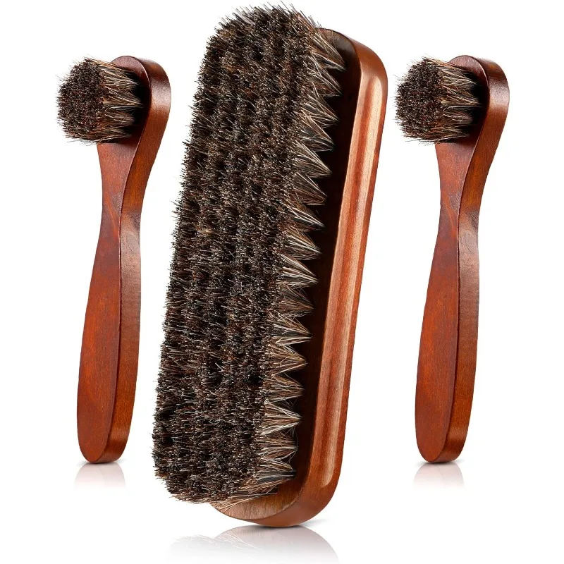 3-teiliges Pferdehaar-Schuhpolierbürsten-Set Leder-Schuh- und Stiefelpflege Reinigungs- und Polierapplikatoren Haushaltsreinigungsutensilien Image