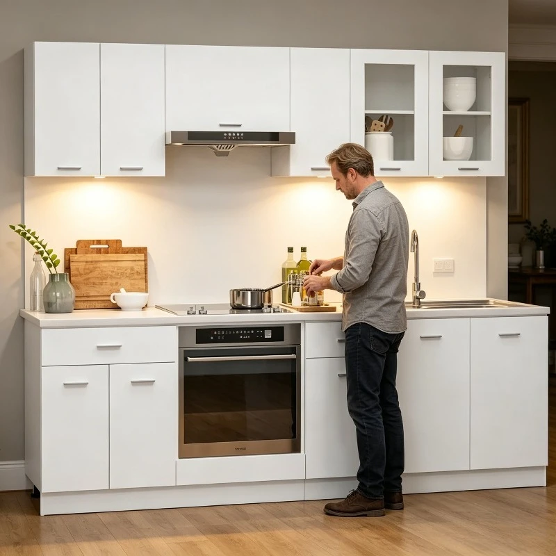 8-teiliges Lyon Küchenmöbel-Set Weißes Engineered Wood Modernes Aufbewahrungsschranksystem für Küche und Esszimmer