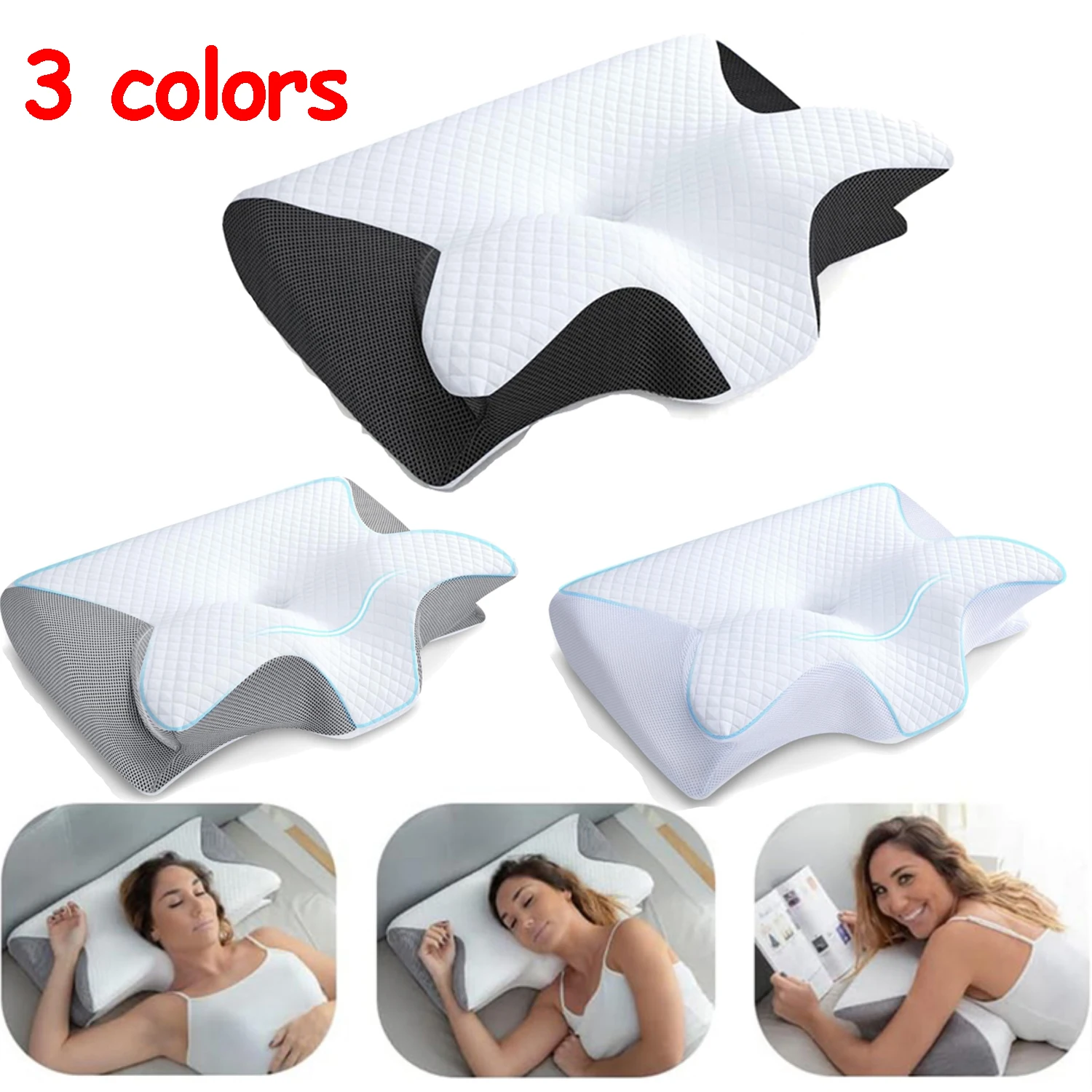 Memory-Schaum Nackenkissen 2-in-1 Ergonomisches Kontur-Orthopädisches Nackenkissen mit Kissenbezug zur Nackenschmerzlinderung für Rücken- und Seitenschläfer Image