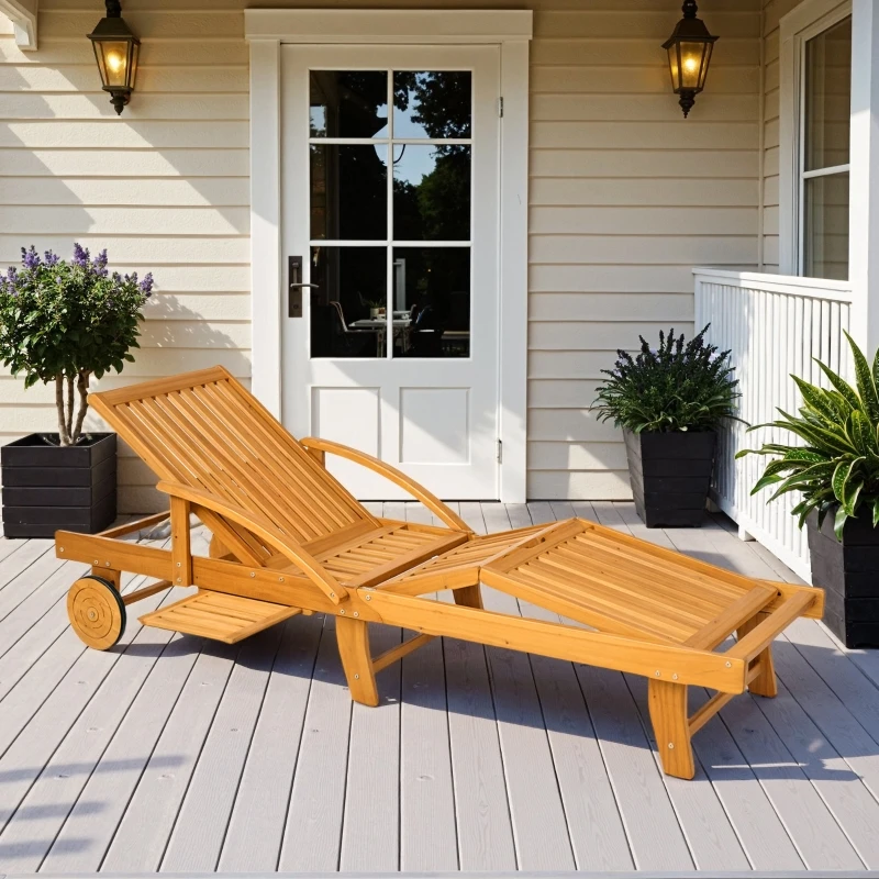 Teak-Klappgartenliege – Beistelltisch, Rollräder, 4-fach verstellbare Rückenlehne, 160 kg Tragkraft, tragbare Strandliege