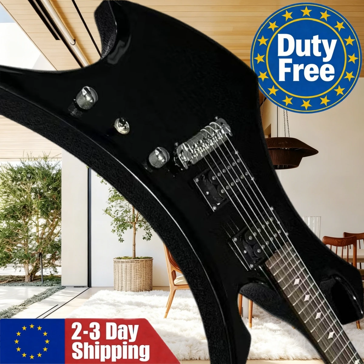 Aus Deutschland Versandte Schwarze Alien-Gitarre mit Feststehender Brücke, HH-Tonabnehmern, Palisander-Griffbrett, Geeignet für Anfänger und Fortgeschrittene Rockgitarrenspieler Image