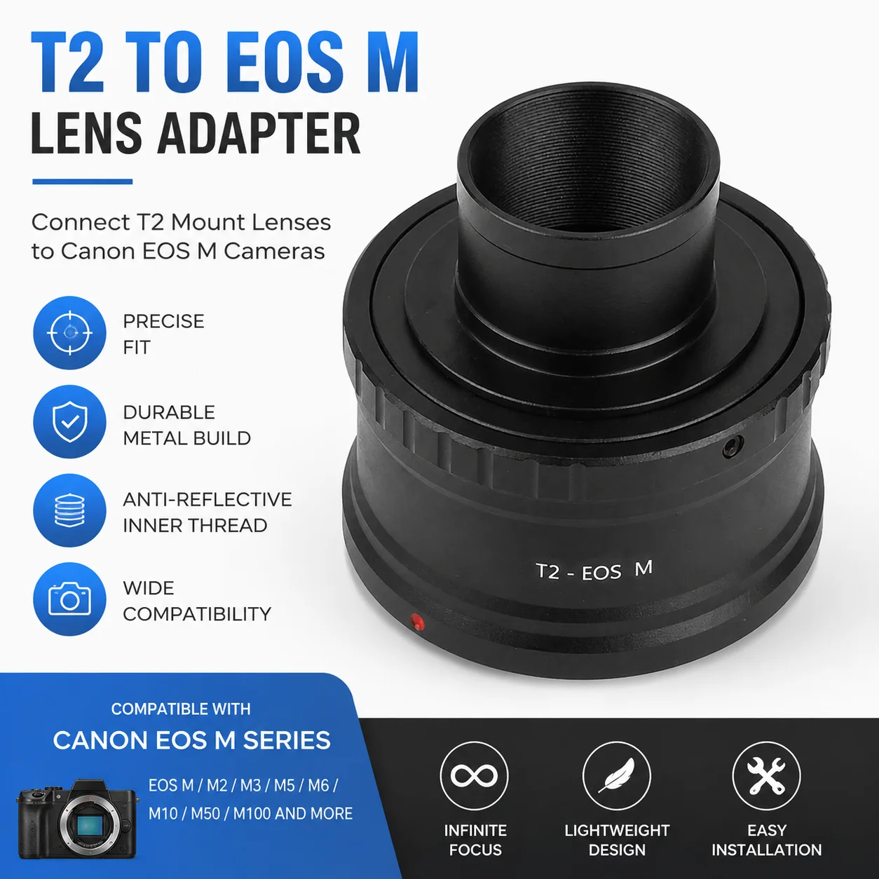 EOS-M T2 Objektivadapter, M42 auf 1,25 Zoll Teleskopadapter T-Ring Adapter für Canon EOS Kamera Image