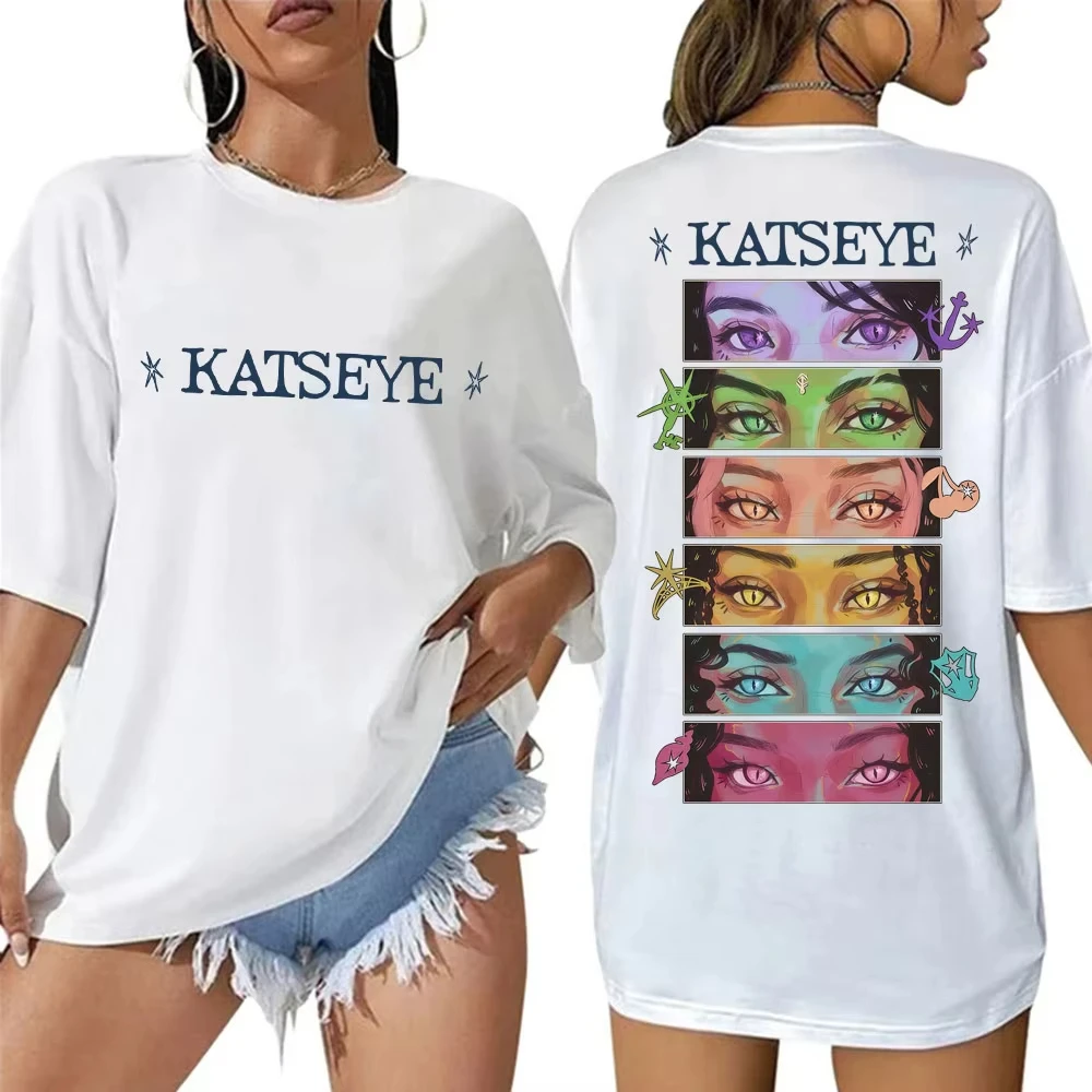 Kpop Katseye Eyes Grafikdruck Mode-T-Shirts Popmusik Männer Frauen Koreanisches Ästhetisches T-Shirt Übergroßes T-Shirt aus 100 % Baumwolle Lässige T-Shirts Image