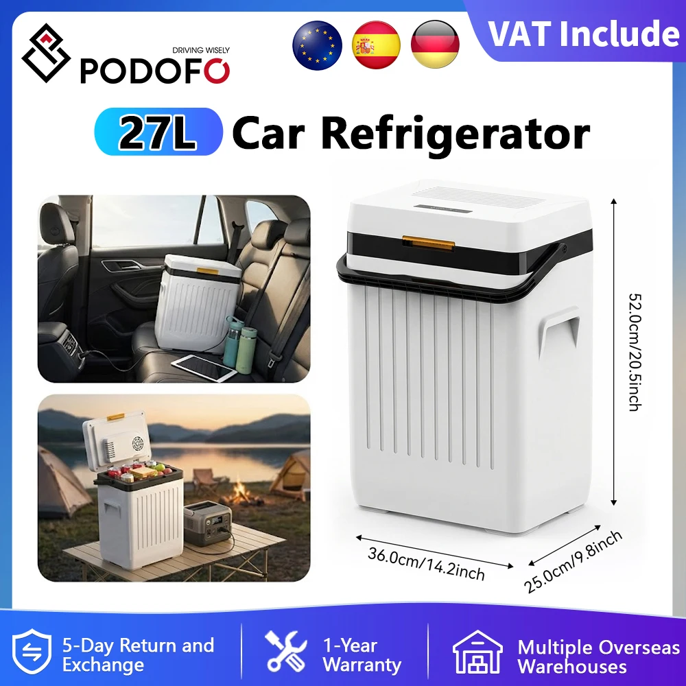 Réfrigérateur de voiture Podofo 20L/24L/27L, réfrigérateur portable, congélateur extérieur, mini-réfrigérateur, réfrigérateurs de pique-nique 10~25 ° Mini-réfrigérateur électrique pour le camping, les