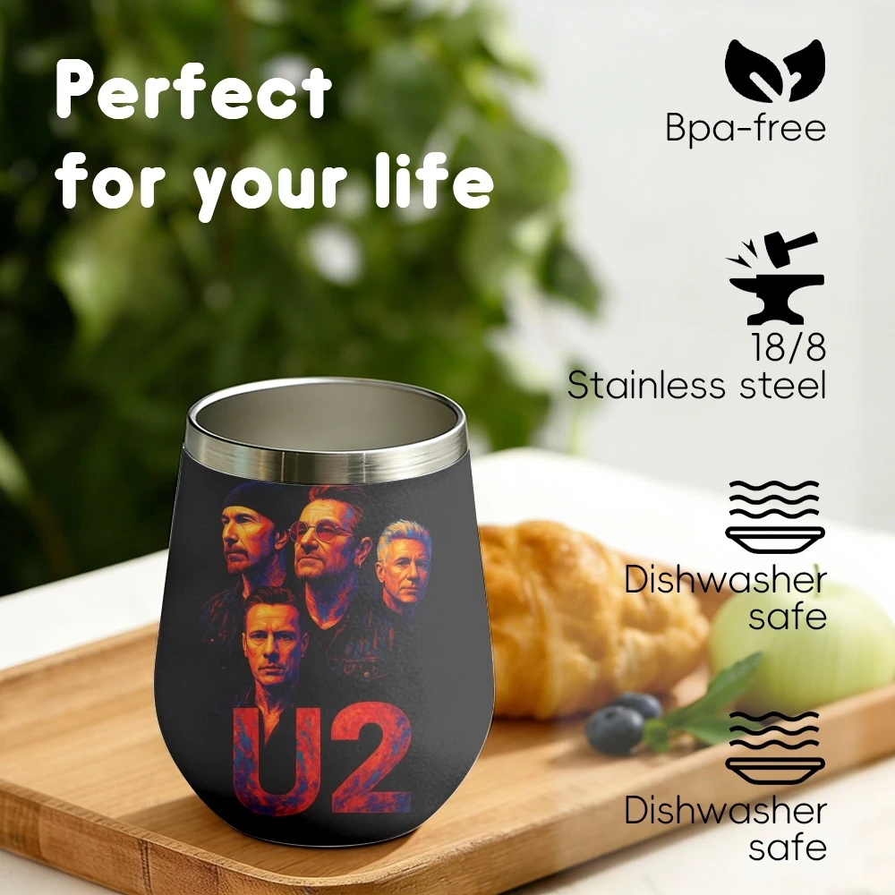 Rock Band U-U2 Vakuum-Thermosflaschen 12oz Isolierter Weintumbler Vakuum-Kaffeebecher Eierförmiger Thermobecher Image
