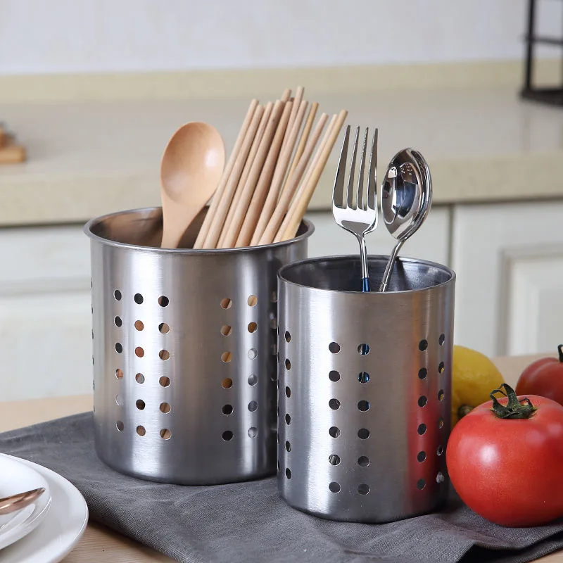 Edelstahl-Stäbchenhalter, Stäbchenkorb, Edelstahl-Küchenutensilienhalter, große und kleine Ausführungen, mit runden Löchern