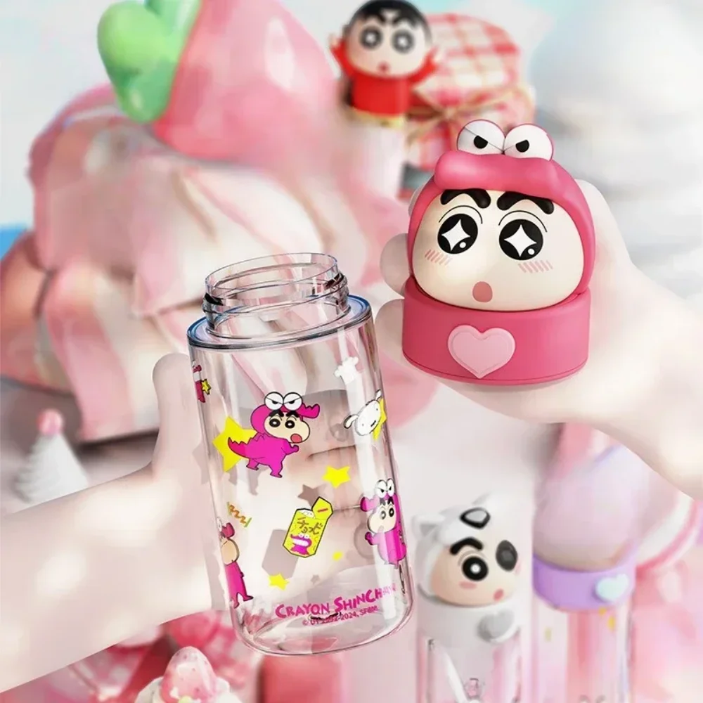 Original Crayon Shin-chan 500ml Klare Wasserflasche für Schülerinnen Cartoon-Design Tragbarer Transparenter Becher für die Schule Image