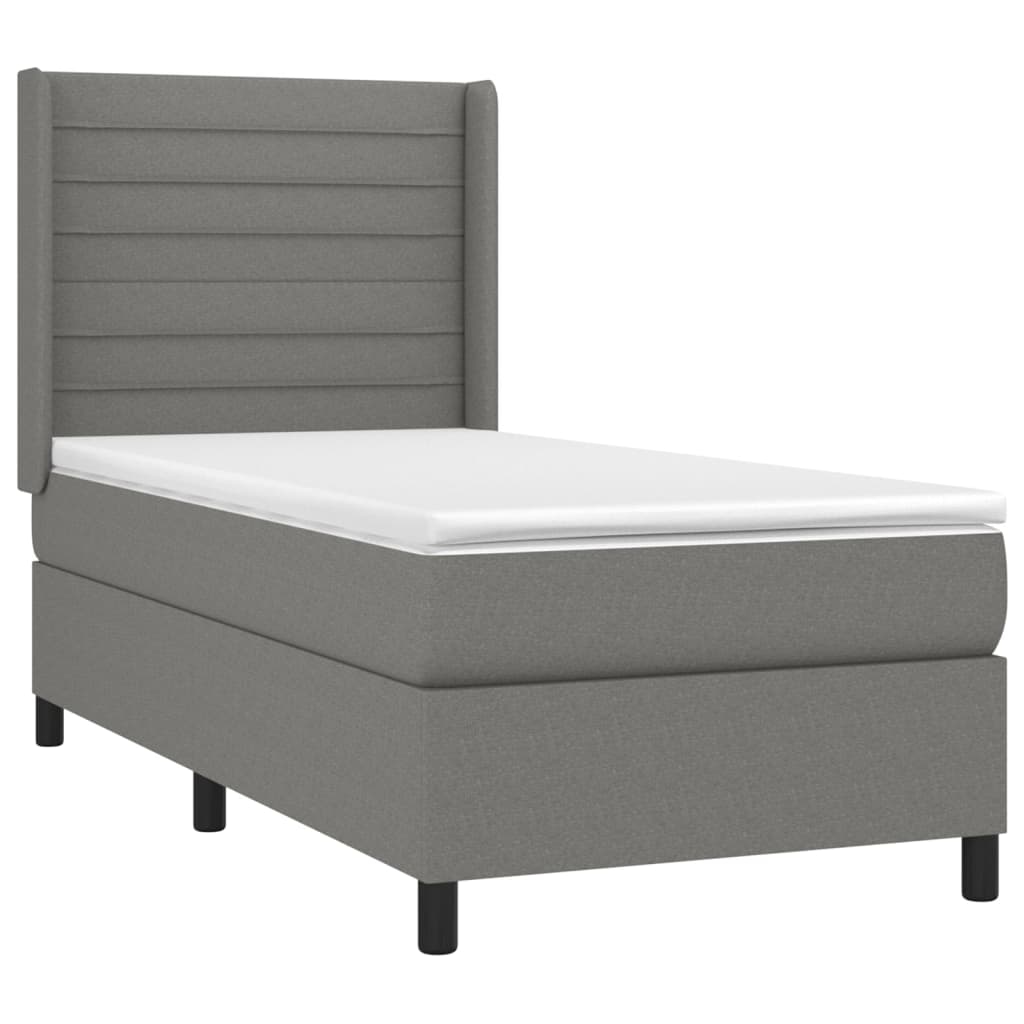 Décoshop26 - LED-Bettgestell mit Lattenrost Kopfteil und Matratze (100x200 cm) in dunkelgrauem Stoff TDL0208452 Image