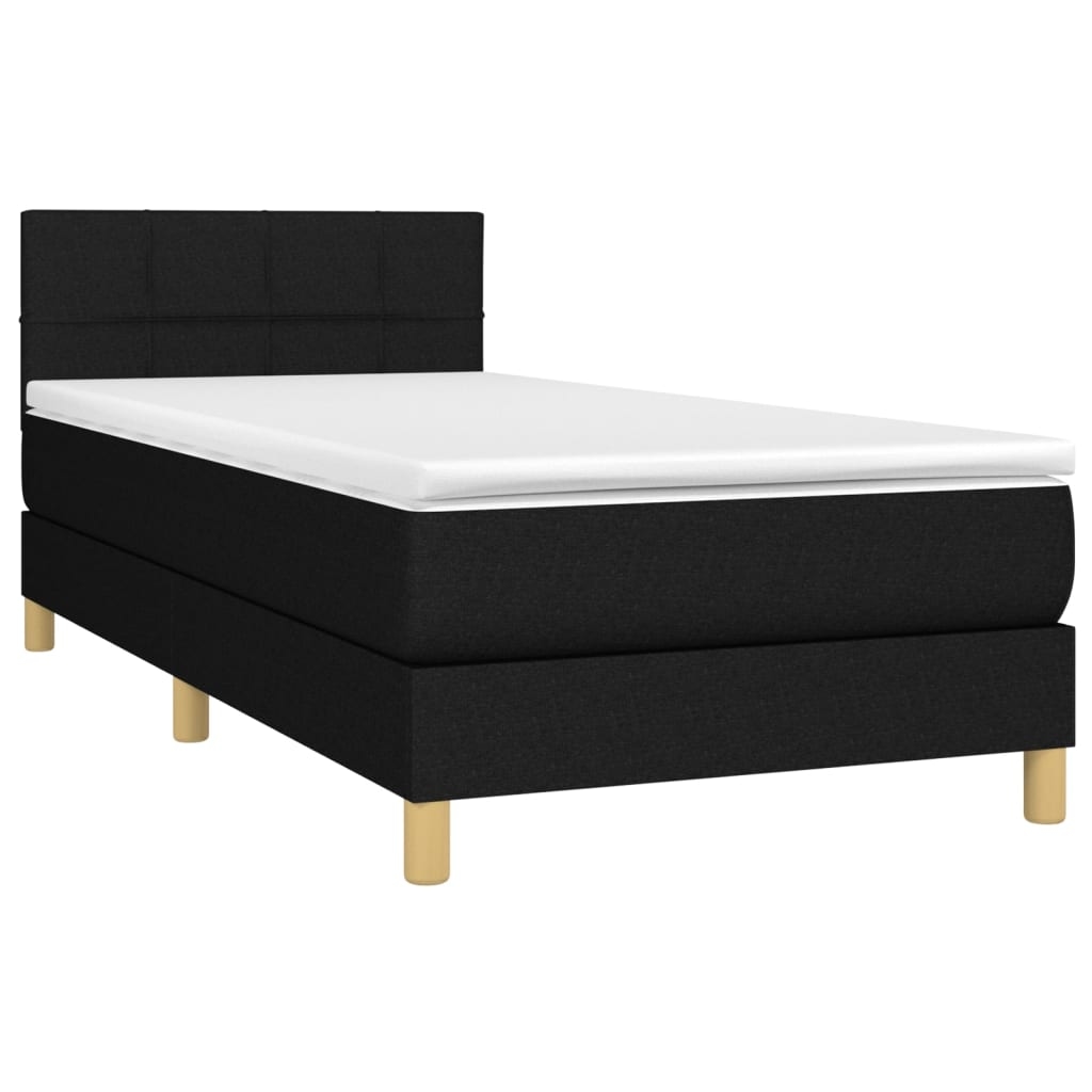 Décoshop26 - LED-Bettgestell mit Lattenrost Kopfteil und 90x190 cm Matratze in schwarzem Stoff TDL0209056 Image