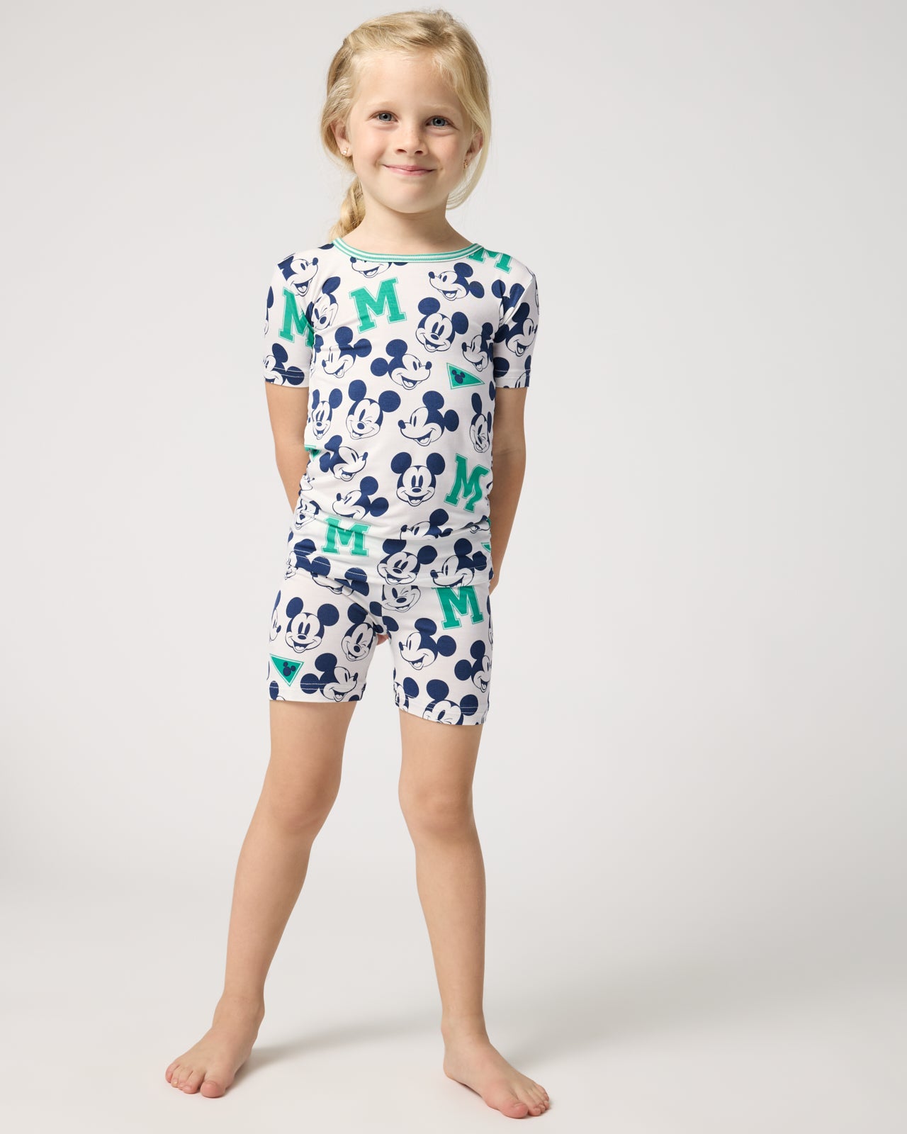 Disney Varsity Mickey Mouse Two-Piece Short Sleeve & Shorts Pajama Set - 7 - 8