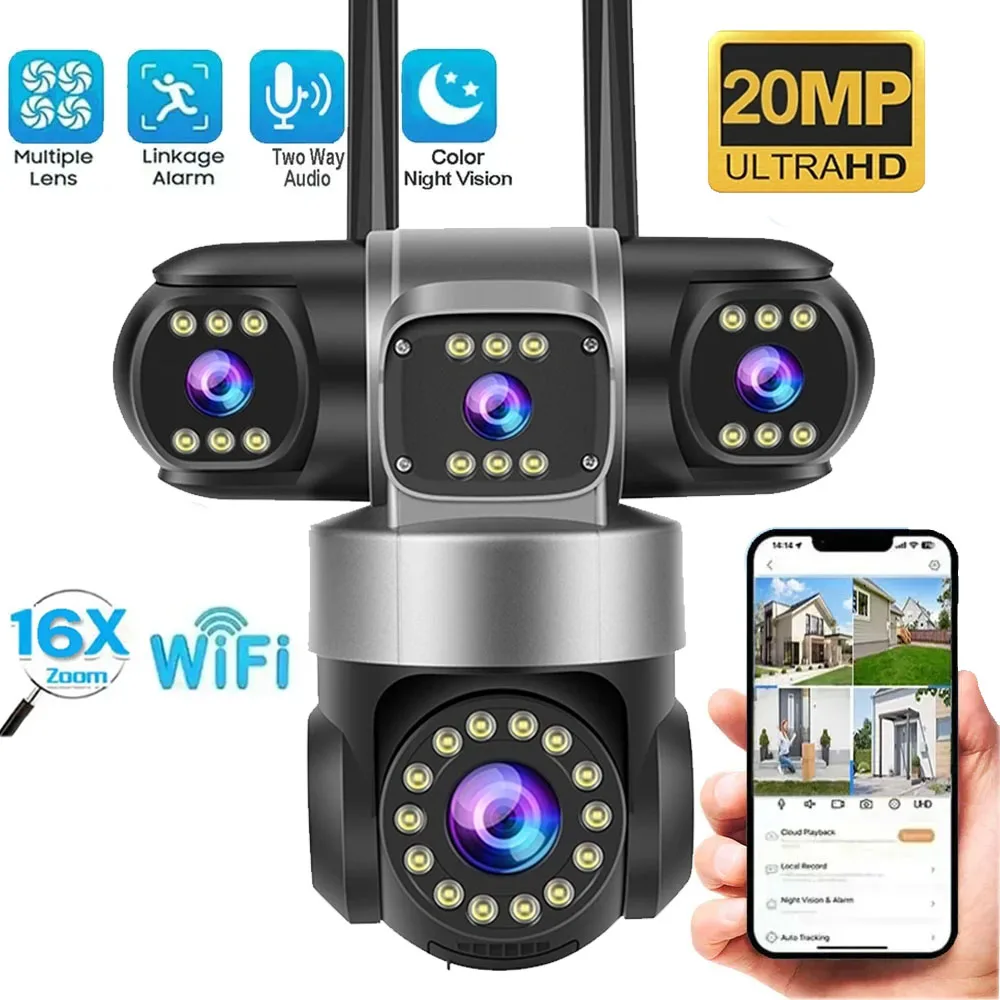 16X ZOOM WiFi Kamera 20MP Vier Objektiv Outdoor 6K 12MP IP66 Wasserdichte Nachtsicht Zwei-Wege Intercom CCTV Video Überwachung Image