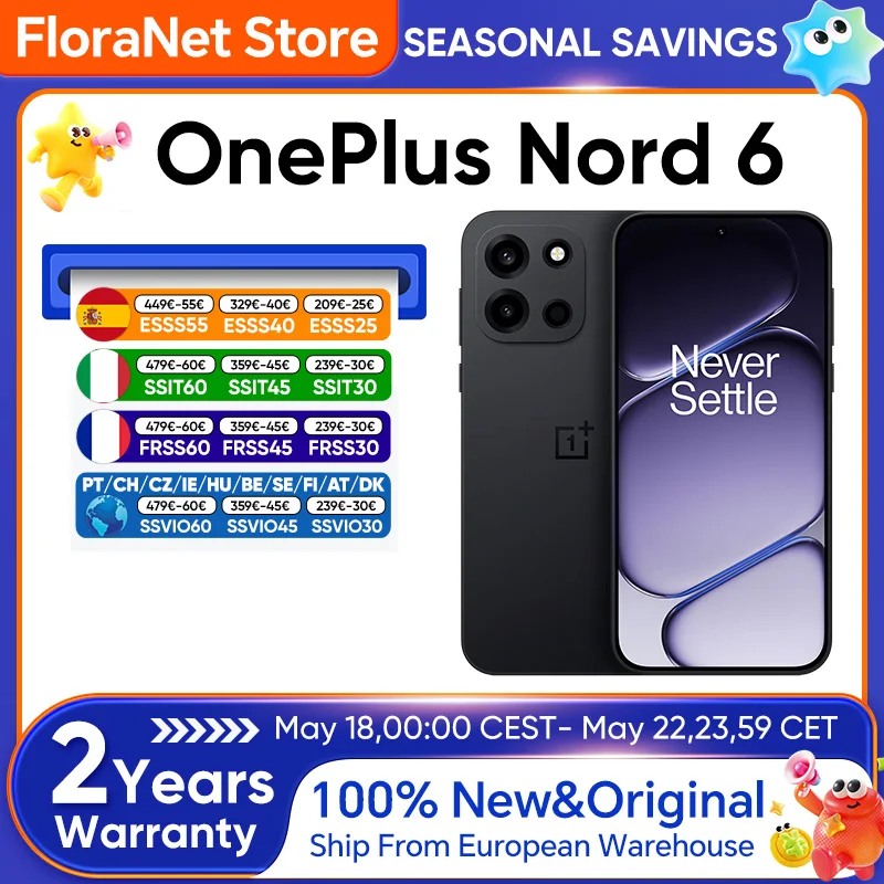 OnePlus Nord 6 5G Smartphone Globale Version Snapdragon 8s Gen 4 165Hz 165FPS 6,78 Zoll AMOLED-Display 7500mAh 80W SUPERVOOC-Ladung 50MP SONY-Hauptkamera mit „Dual-Axis“ OIS Image