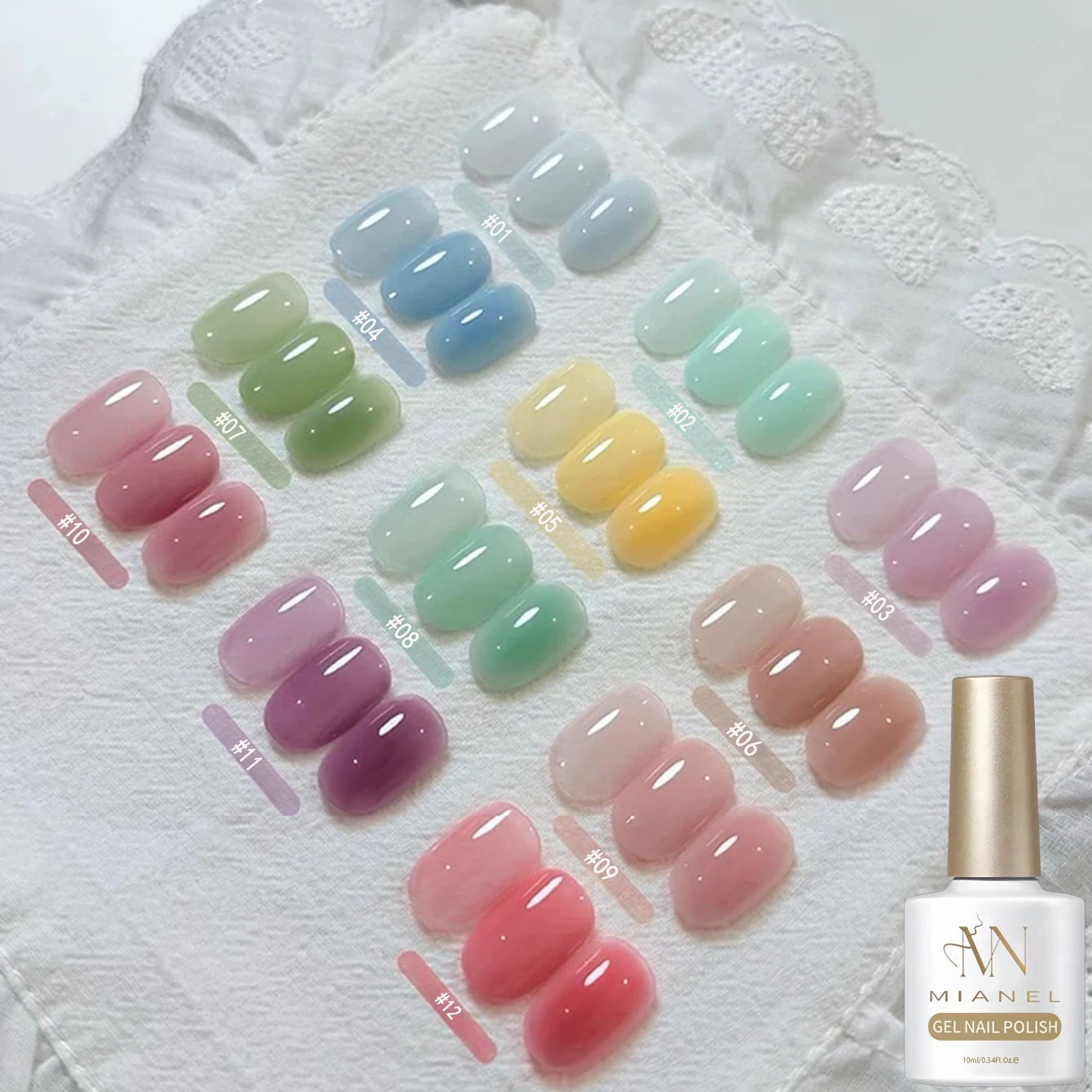 MAINEL 1-12 Stück Modische Nude Glänzende UV-Gel-Nagellacke, Kosmetik-Nagelkunst, Gel-Nagellack-Tipps, Nagellack Image