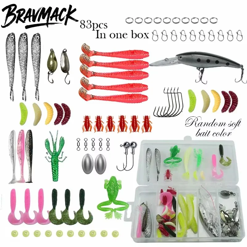 Angelköder-Set 18/21/59/142/83/133-teilig Gemischtes VIB-Köder-Kit Weichköder Minnow Popper Haken Alle Angelzubehörteile für Süßwasser Image