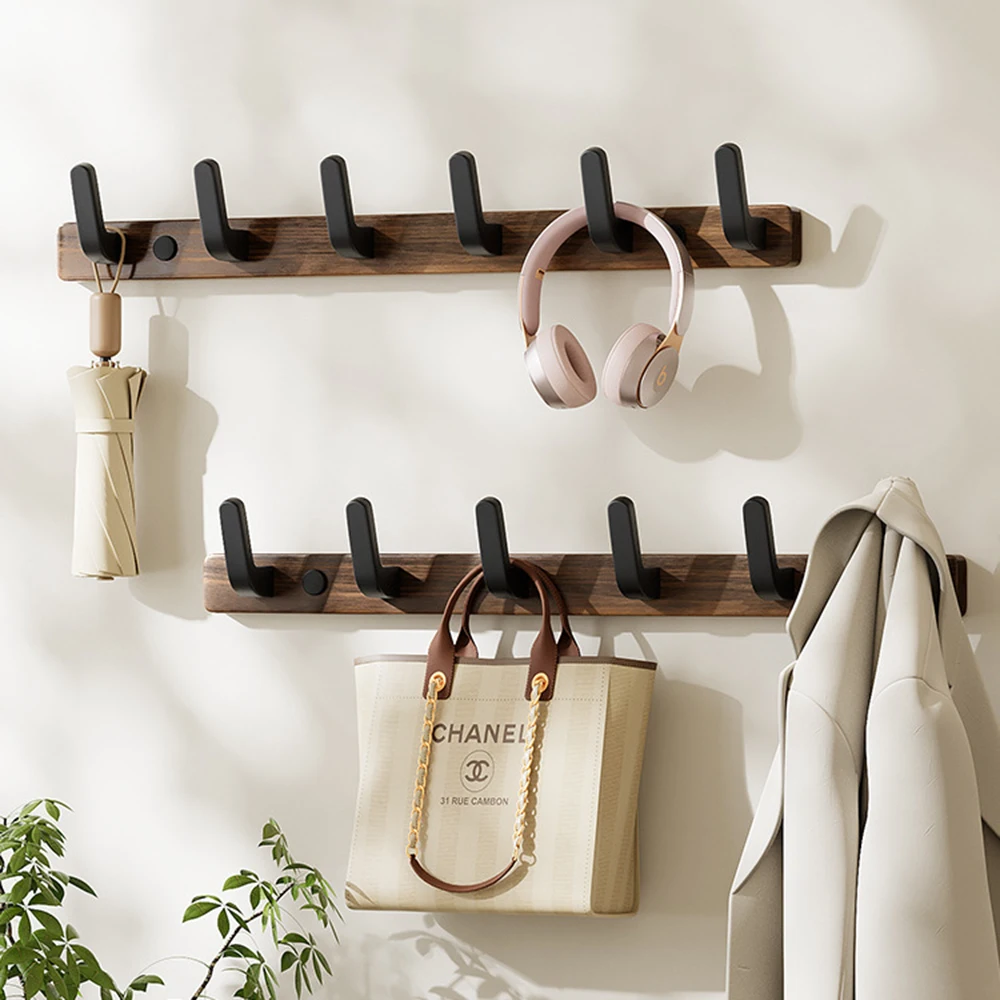 Holz Wandmontage Garderobe Mit 4/5/6 Haken Bohren Schienenhaken Kleiderbügel für Hängend Mantel Kleidung Hut Tasche Geldbörse Schlüssel Handtuch