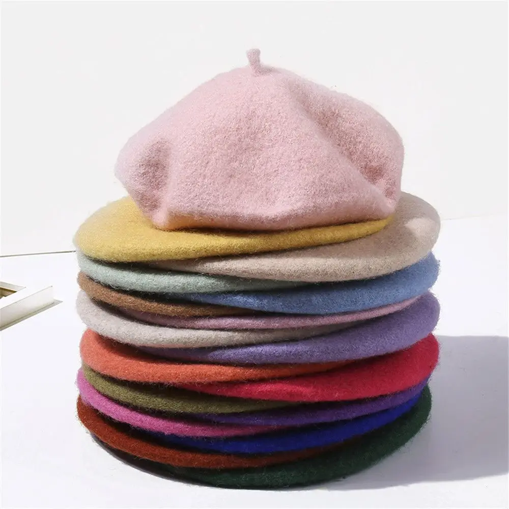 Wolle Baskenmütze Hüte Für Frauen Flache Kappe Hut Filz Berets Frauen Winter Französisch Hut Mädchen Einfarbig Mode Herbst Winter Baskenmütze Hut Image