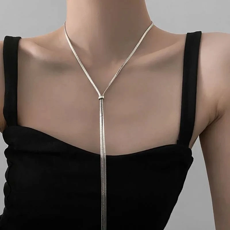 Edelstahl Lange Schlangenknochen Kette Halskette für Frauen Hip Hop Silber Farbe Pull Pullover Kette Halskette Schmuck Geschenke Image