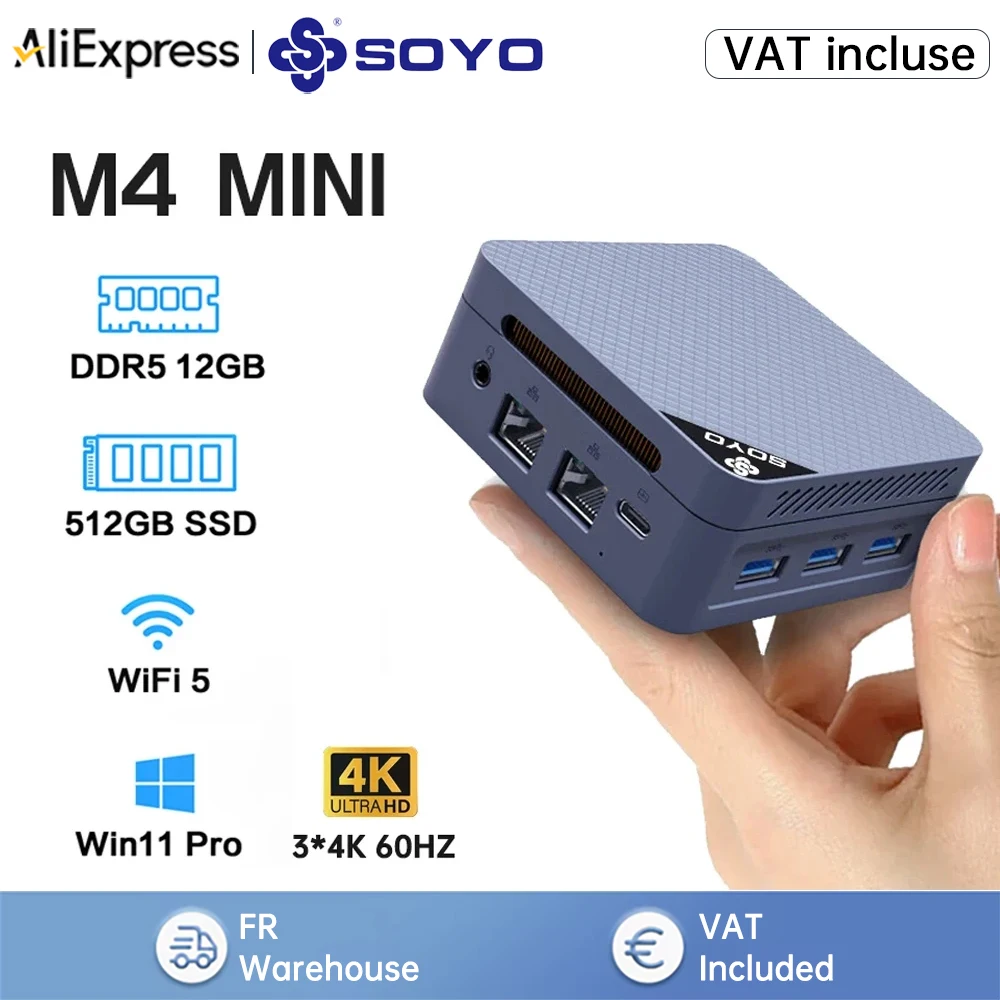 SOYO M4 MINI Mini-PC Intel Twin Lake N150 Prozessor LPDDR5 12GB RAM 512GB ROM Windows 11 Pro WiFi 5 BT5.2 Desktop-Computer