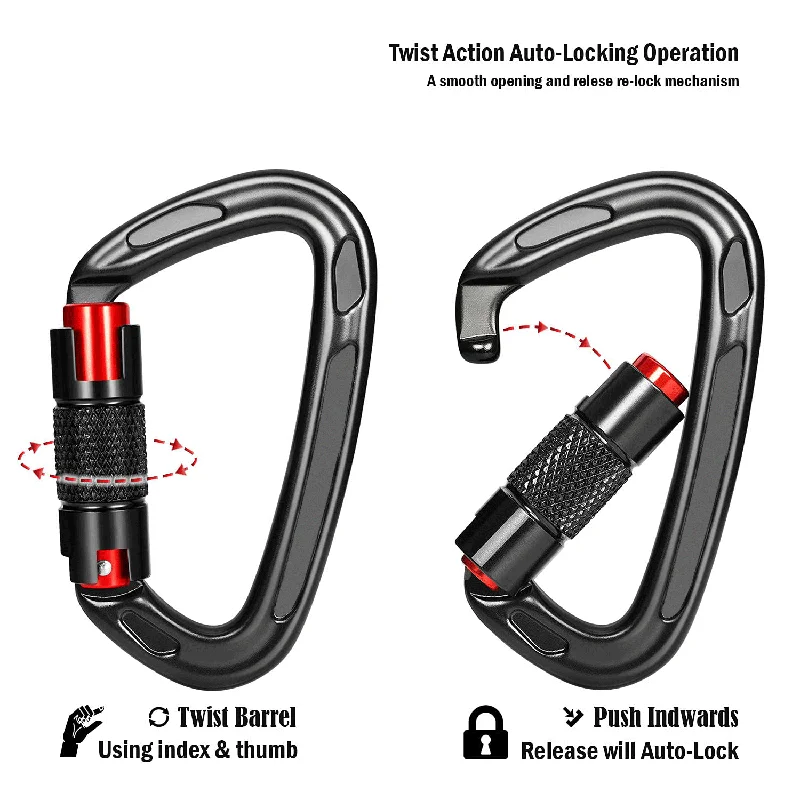 24KN Auto Lock Klettern Karabiner D Form Outdoor Bergsteigen Höhlenforschung Klettern Schnalle Sicherheit Sicherheit Master Schraube Haken Image