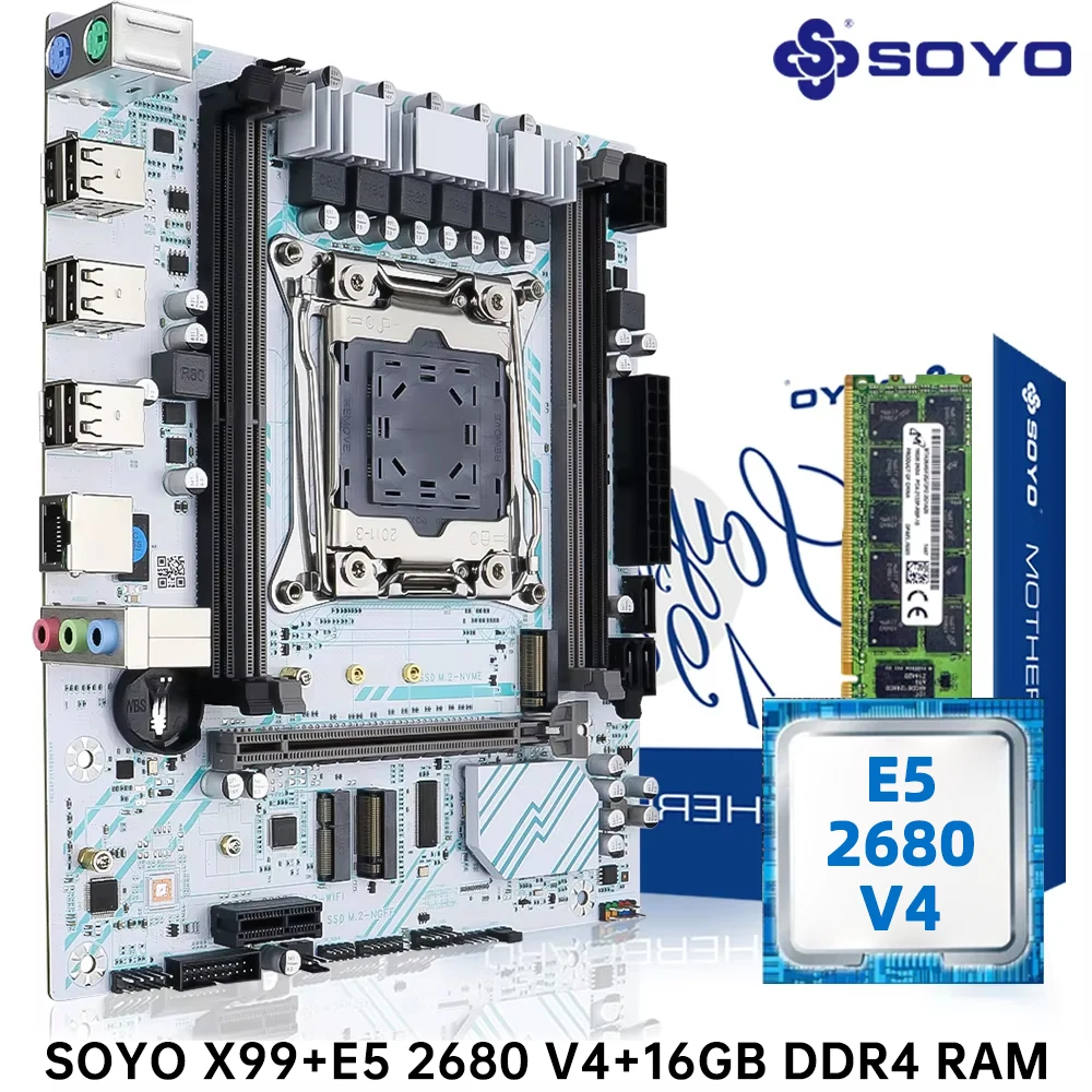 SOYO X99 Motherboard LGA 2011-3 Set Kit Xeon E5 2680 V4 CPU Prozessor 16G = 1*16G DDR4 REG ECC RAM Speicher M.2 NAME Für Computer Image
