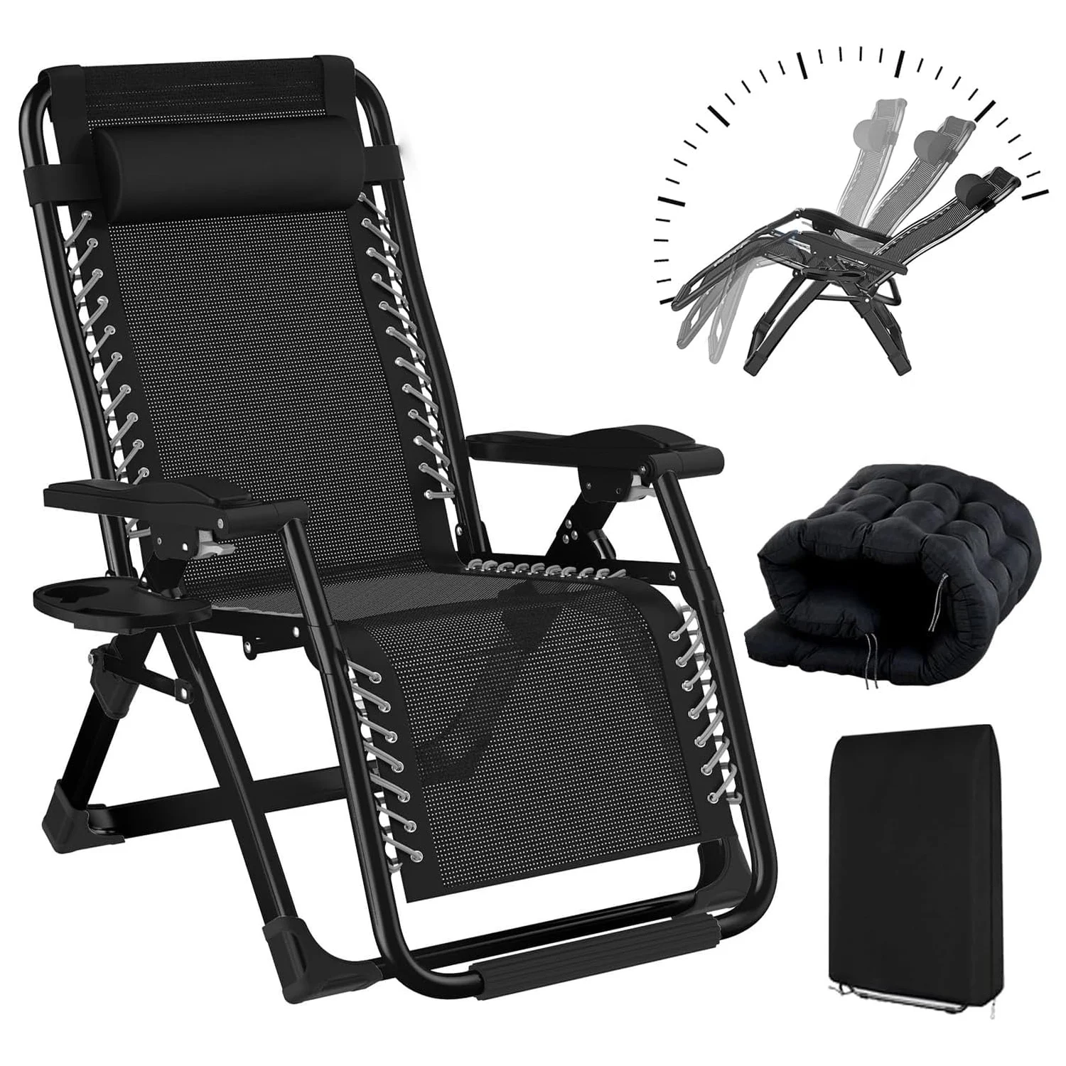 83cm ExtraBreite Sonnenliege Verstellbare Rückenlehne,Liegestuhl Klappbar mit Kissen,Getränkehalter und Kopfpolster,Gartenliege,Liegestühle für Patio,Balkon,Strand,Camping