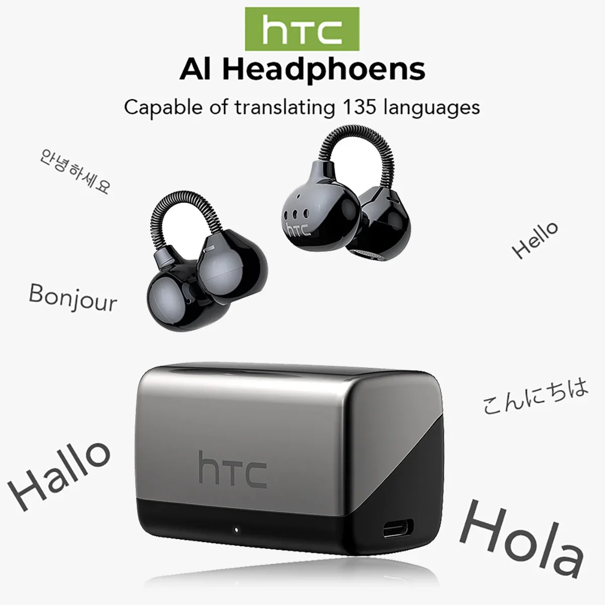【HTC NE67】Bluetooth V6.0 Ohrhörer AI-Übersetzer-Ohrstöpsel TWS Ohrclip Kabellose Kopfhörer Tragbar mit einer Hängekette