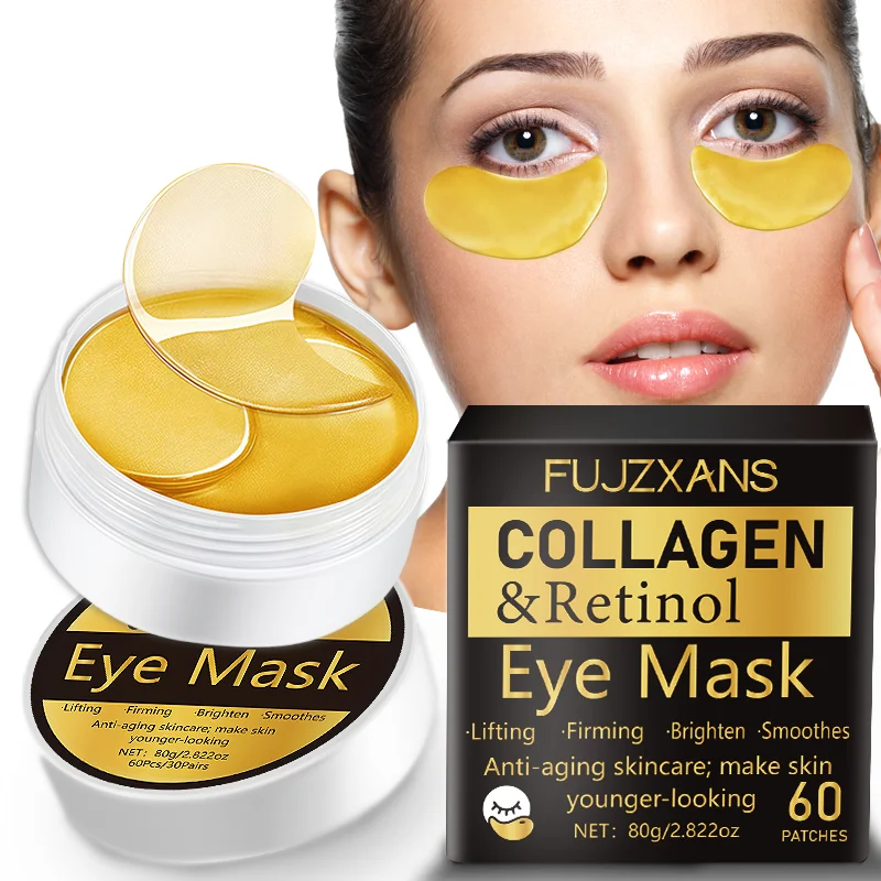 Kollagen-Retinol-Augenmaske für Augenringe: 60 Blatt/Box, feuchtigkeitsspendende, aufhellende Augenklappen, verblasst feine Linien, strafft die Haut Image