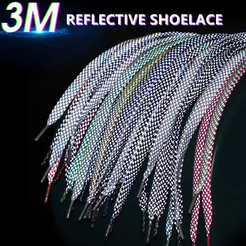 1 Paar reflektierende Schnürsenkel, flache Schnürsenkel für Turnschuhe, bunte reflektierende Schnürsenkel, leuchtende Schnürsenkel, 100/120/140/160 cm Saiten Image