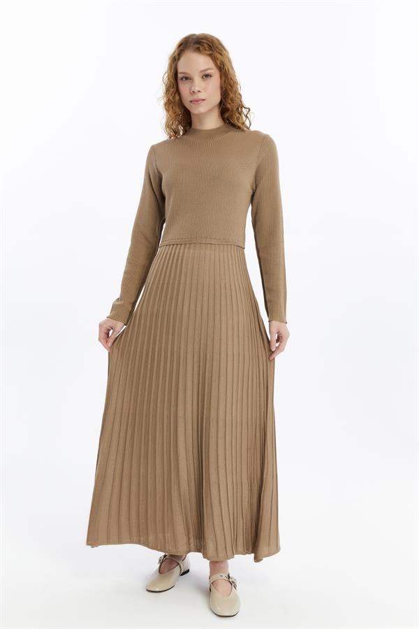 Damen Falten Rock, Cord, Thin Seasonal Cold Yarn Strickwaren Kleid, Nerz