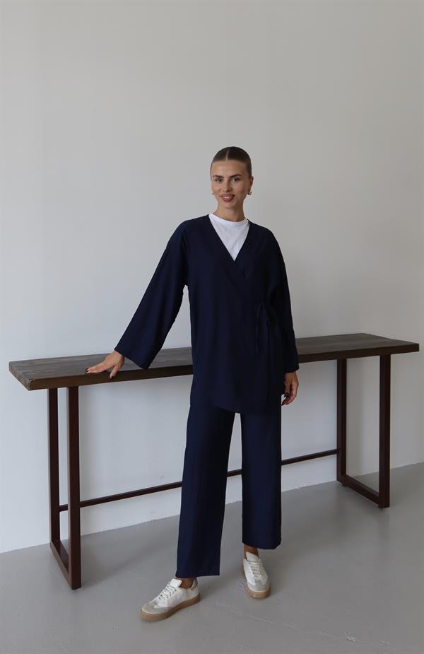 Knitterlook Textured Kimono Anzug Marineblau