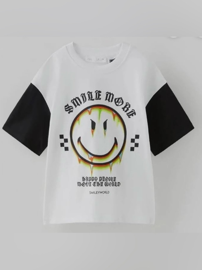 Zara Shirts & Tops | Zara Kids “Smiley World “Collection Color Block Graphic Tee Size 8 | Color: Black/White | Size: Kids 8