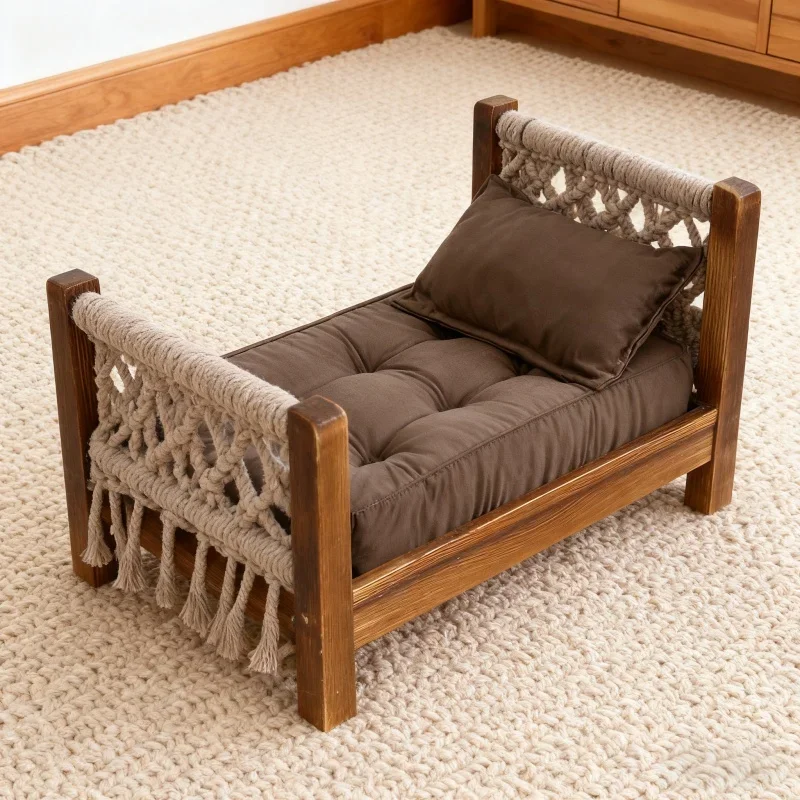 Retro Baumwolle Seil Weben Neugeborenen Requisiten Bebe Posiert Bett & Foto Hintergrund Unisex Foto Zubehör Süßes Geschenk für Baby Mädchen Jungen Image