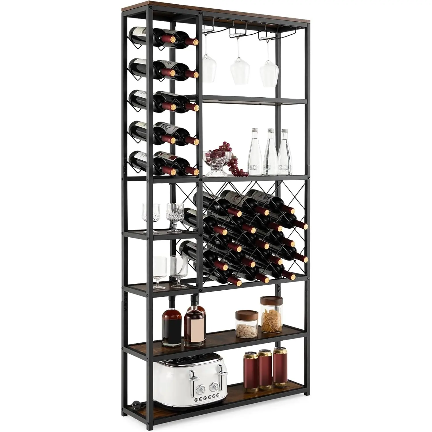 Casier à vin pour 27 bouteilles, casier à bouteilles avec supports en verre, armoire de bar industrielle, étagère métallique polyvalente