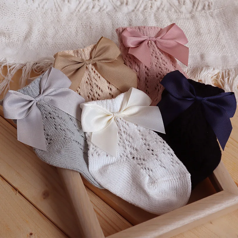 0-5Years Sommer Baby Socken Mit Großen Bögen Atmungsaktive Kinder Mädchen Kurze Socken Aushöhlen Kleinkinder Baumwolle Prinzessin Nette Socken Image
