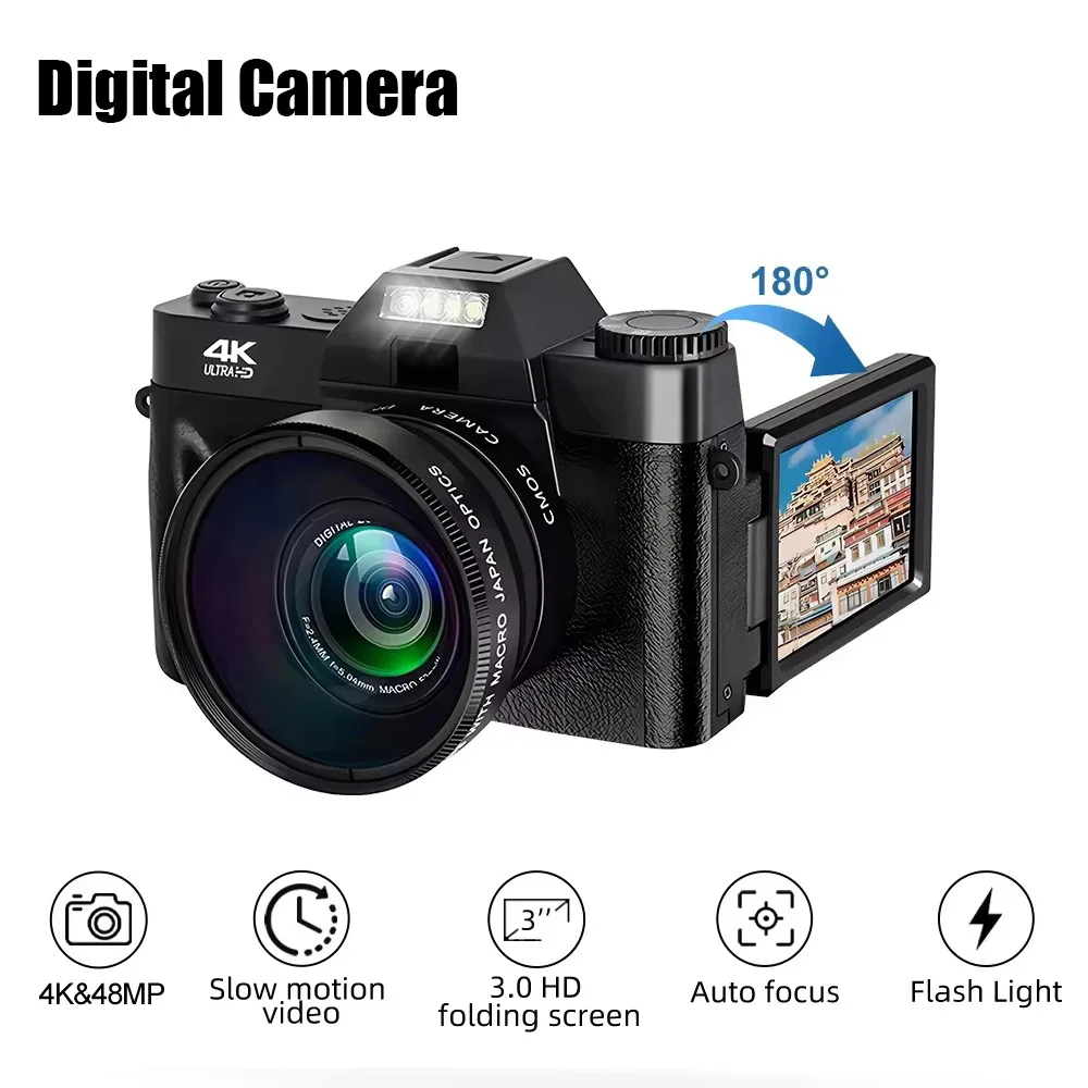 Appareil photo numérique vintage 4K, zoom numérique 16x, WIFI, enregistreur de vlog rétro, YouTube, écran rabattable 3,0 pouces, appareil photo numérique compact