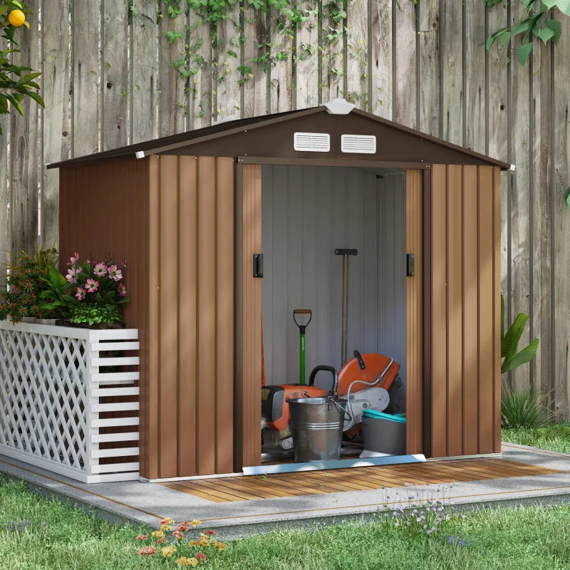 Abri de jardin/chalet 213 x 130 x 185 cm ​ ​ Abri de jardin / remise. Fabriqué en métal robuste, idéal pour ranger les outils agricoles dans une cour ou un jardin, et peut également servir de remise