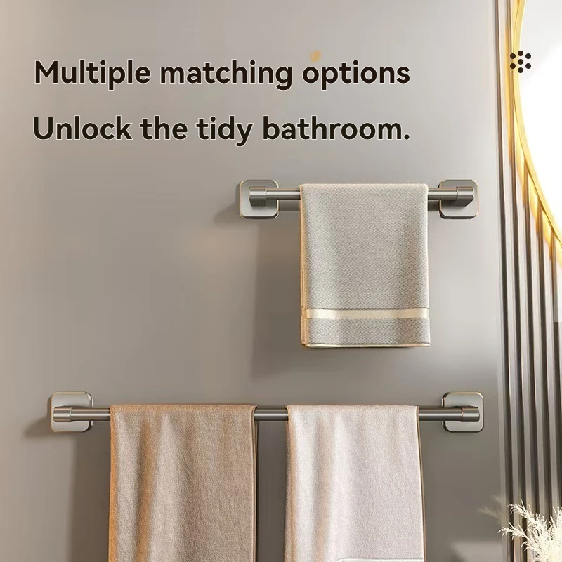 Porte-serviettes en aluminium gris gunmetal, étagère de salle de bain sans perçage pour salle de maquillage, toilettes et salle de bain, mural 1 pièce