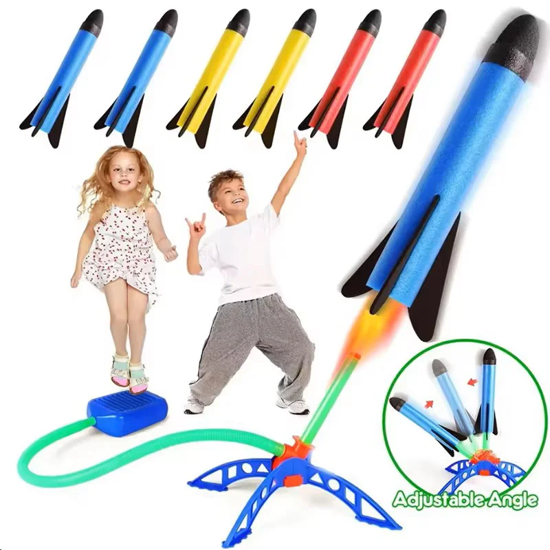 Kinder-Luftraketen-Set mit Fußpumpe für Draußen, Luftbetriebener Trittraketen-Werfer, Kinderspielset für Sprung und Sport Image