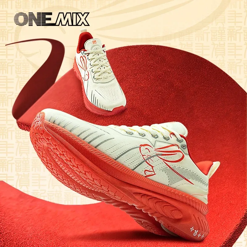 ONEMIX Laufschuhe, reflektierend, rot, Bumper Elite, höhenvergrößernde Sportschuhe für den Außenbereich, atmungsaktives Mesh, Wanderschuhe für Herren